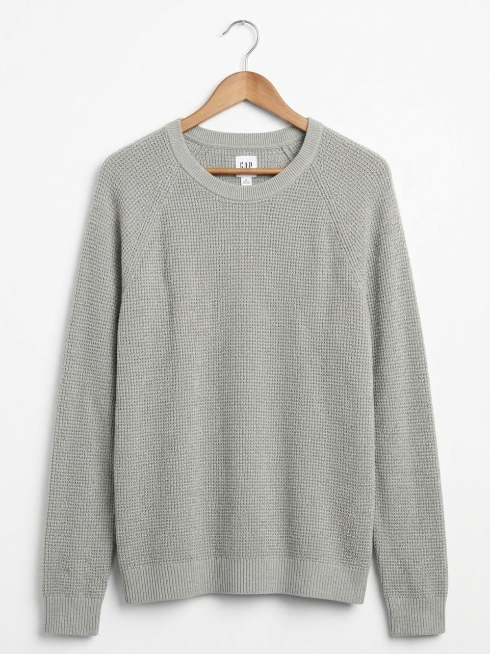 GAP 100% Cotton Texture Raglan Crewneck Sweater Heather Grey XL Minimalist
